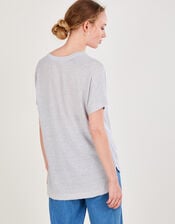 Button Detail Jersey Short Sleeve Top, Grey (GREY), large