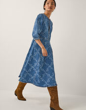 Hailsey Floral Denim Midi Dress, Blue (DENIM BLUE), large