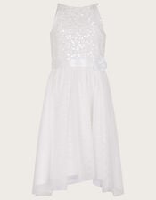 Sleeveless Sequin Tulle Dress, Ivory (IVORY), large