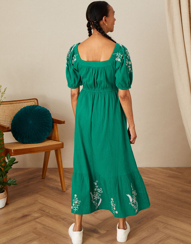 Double Faced Square Neck Embroidered Dress, Green (GREEN), large
