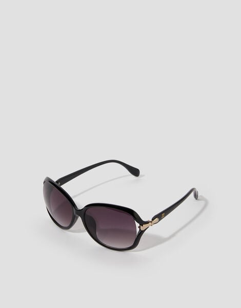 Gold Hinge Oversized Sunglasses, Black (BLACK), large