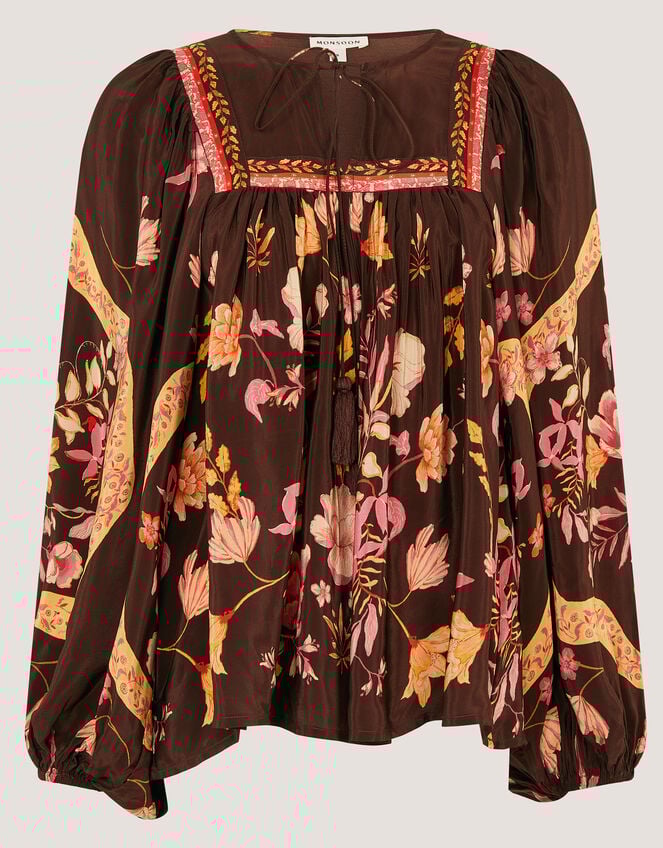 Samara Balloon Sleeve Floral Blouse, Brown (CHOCOLATE), large