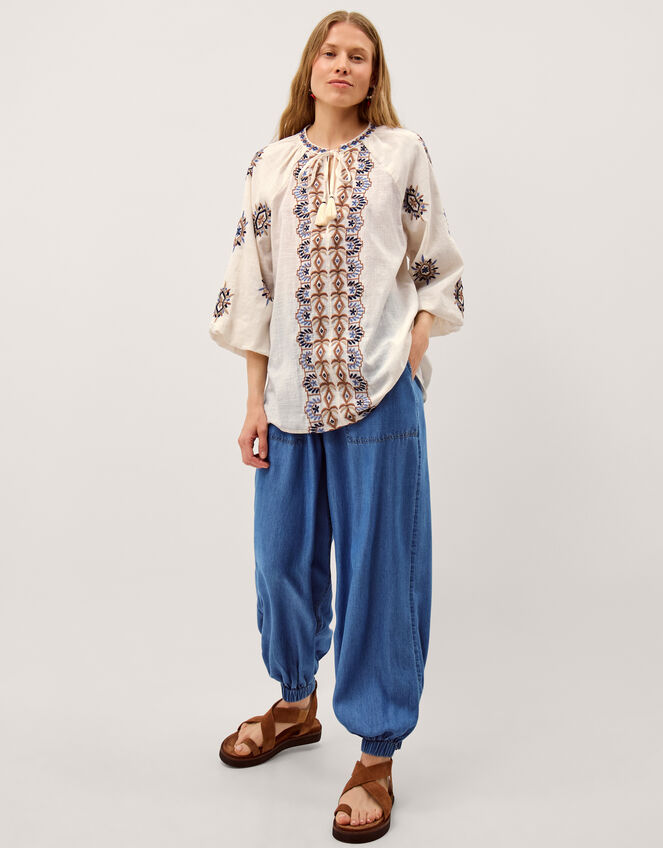 Zoey Embroidered Tunic Top, Ivory (IVORY), large