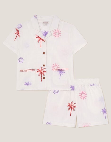 Palm Embroidered Shirt & Shorts Set, Ivory (IVORY), large