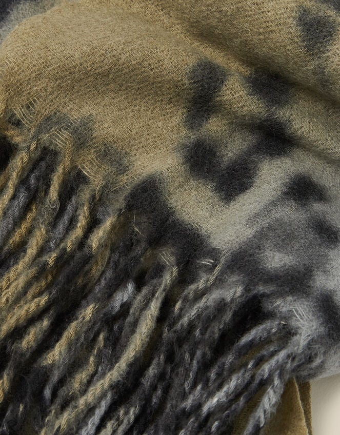 Archi Animal Print Tassel Scarf, Grey (GREY), large