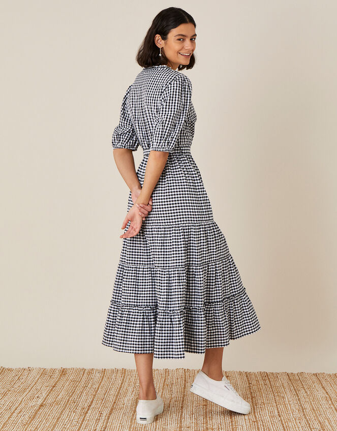 Gingham Wrap Dress, Black (BLACK), large