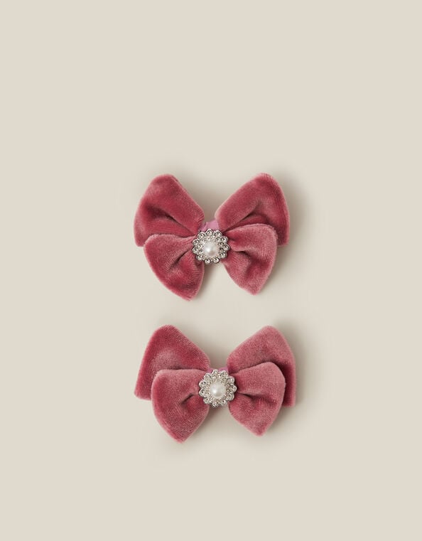2-Pack Velour Bow Hair Clips, , large