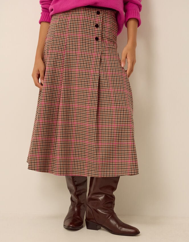 Shelly Check Midi Skirt, Natural (NATURAL), large