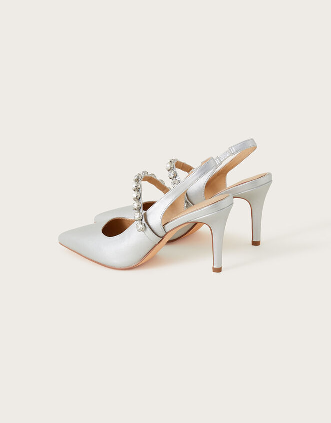 Metallic Pointy Diamante Slingback Heels, Silver (SILVER), large
