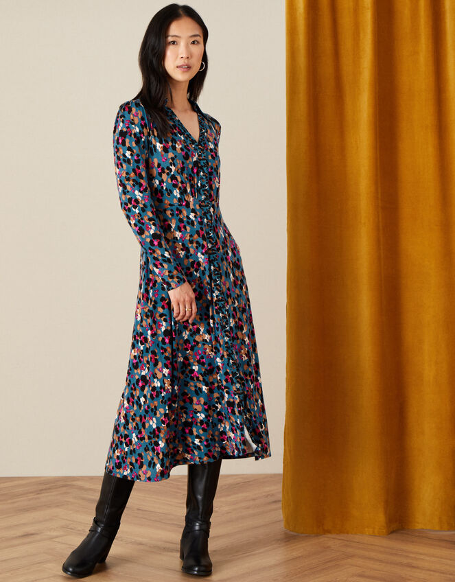 Aria Animal Print Shirt Dress, Teal (TEAL), large