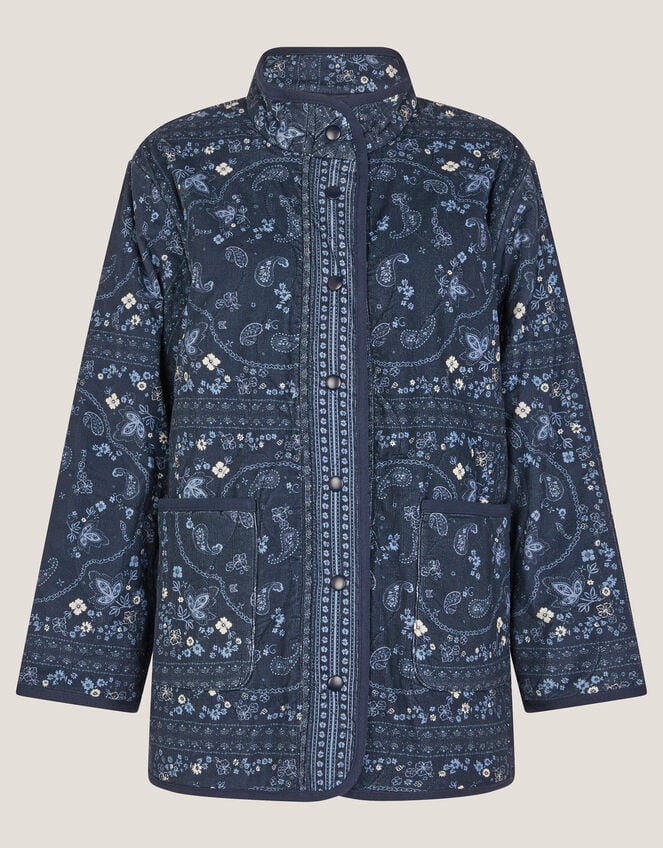 Mandy Paisley Print Quilted Corduroy Jacket, Blue (NAVY), large