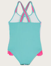 Rainbow Unicorn Swimsuit, Blue (BLUE), large
