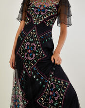 Elle Embroidered Maxi Dress, Black (BLACK), large