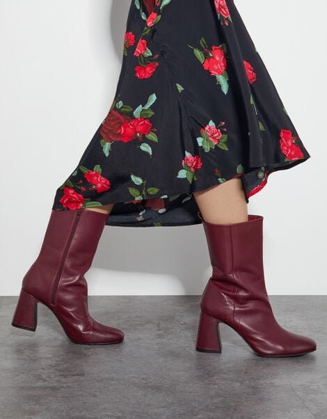 Orla Leather Heeled Boots, Red (BURGUNDY), large