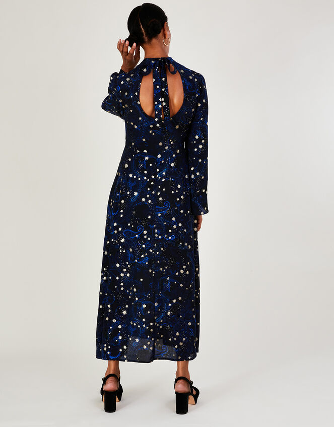 Astrid Foil Print Midi Dress in Sustainable Viscose, Blue (COBALT), large