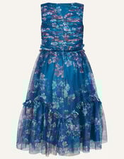 Floral Ruffle Tulle Maxi Dress, Teal (TEAL), large