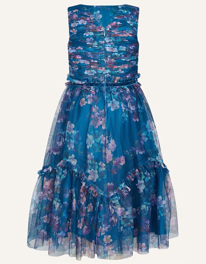 Floral Ruffle Tulle Maxi Dress, Teal (TEAL), large