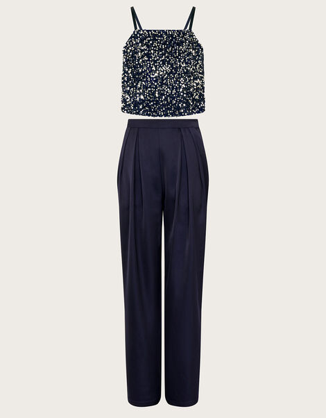 Isabella Sequin Top and Satin Trousers Set, Blue (NAVY), large