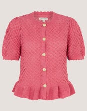 Shea Short Sleeve Ruffle Knit Cardigan, Pink (PINK), large