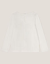 Sequin Bow Long Sleeve Top, Ivory (IVORY), large