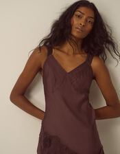 Ruby Sleeveless Asymmetrical Floral Embroidered Midi Dress, Brown (CHOCOLATE), large