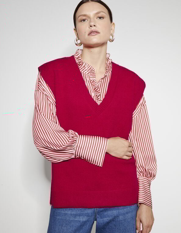 Zuri Zip Detail Knitted Vest, Red (RED), large