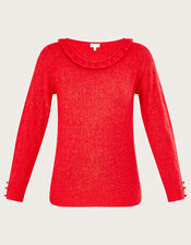 Scoop Neck Pointelle Sweater with Recycled Polyester, Red (RED), large
