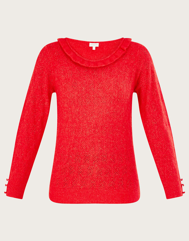 Scoop Neck Pointelle Jumper with Recycled Polyester, Red (RED), large