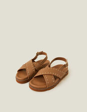 Suki Stud Leopard Print Sandals, Tan (TAN), large