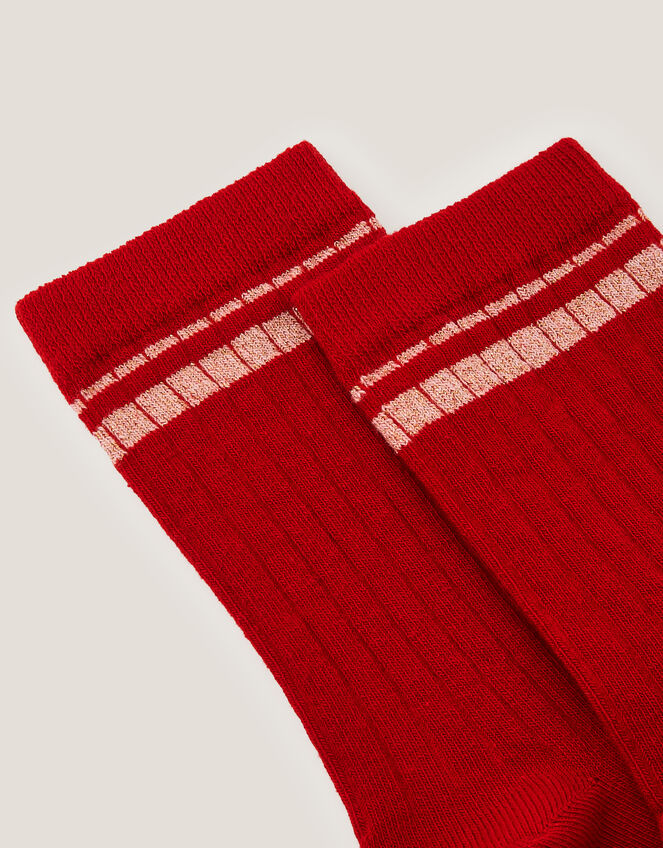 Sparkle Ribbed Socks, Red (RED), large