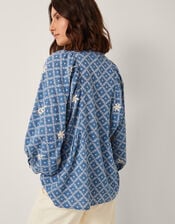 Deniz Print Embroidered Shirt, Blue (BLUE), large