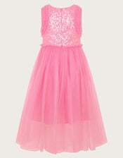 Priscilla Sequin Ruffle Dress, Pink (BRIGHT PINK), large