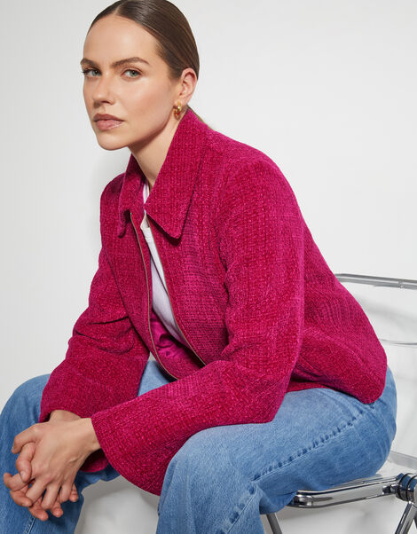 Teagan Tweed Crop Jacket, Pink (PINK), large