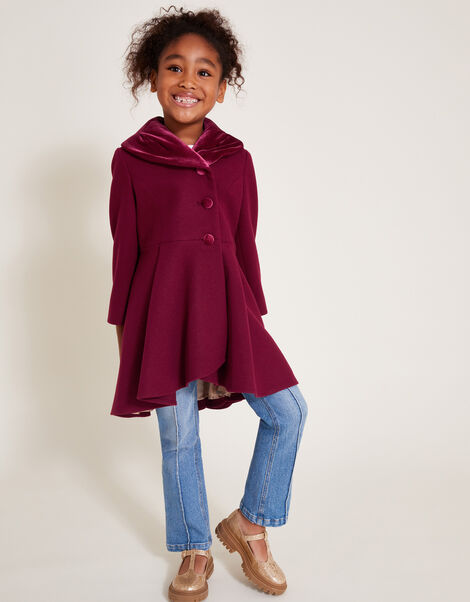 Velvet Shawl Collar Coat, Red (BURGUNDY), large