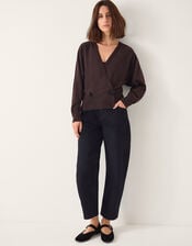 Thea Embellished Wrap Jumper, Brown (CHOCOLATE), large