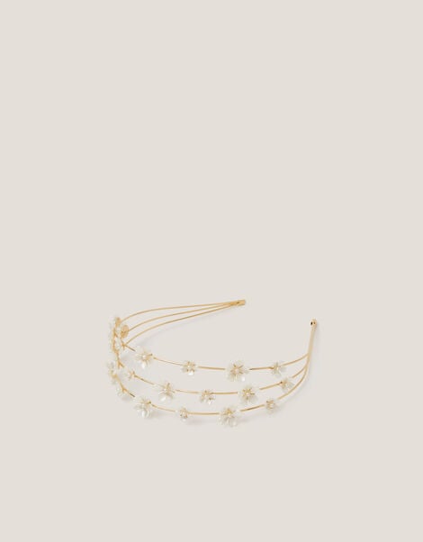 Flower Pearl Wire Headband, Ivory (IVORY), large