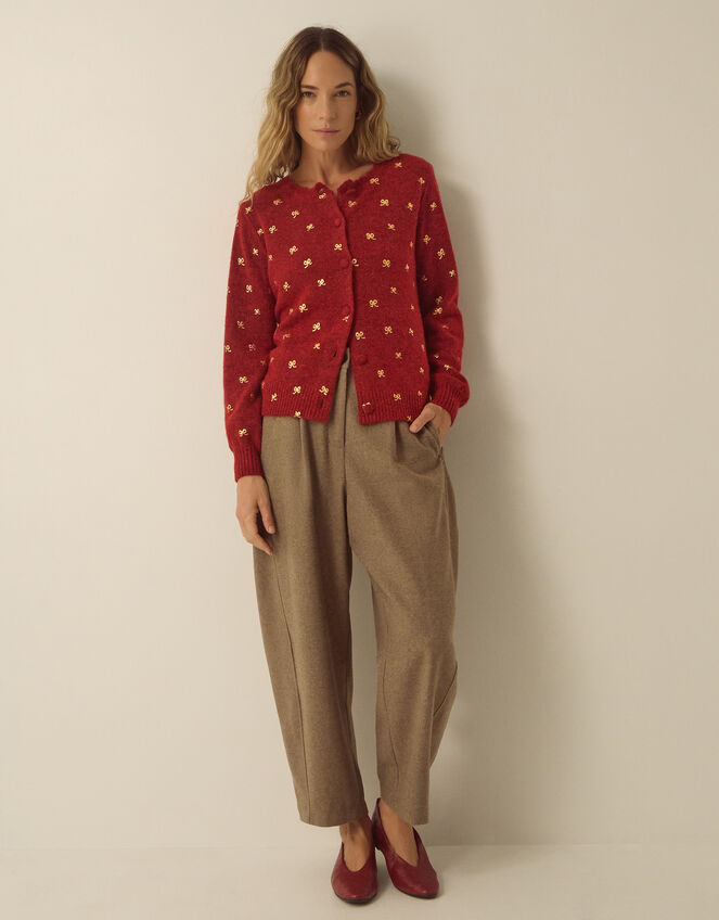 Fee Foil Bow Knit Cardigan, Red (BURGUNDY), large