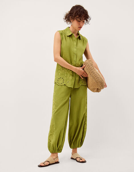 Effie Embroidered Balloon Trousers, Green (GREEN), large