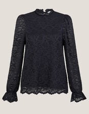 Larna Lace Long Sleeve Blouse, Blue (NAVY), large