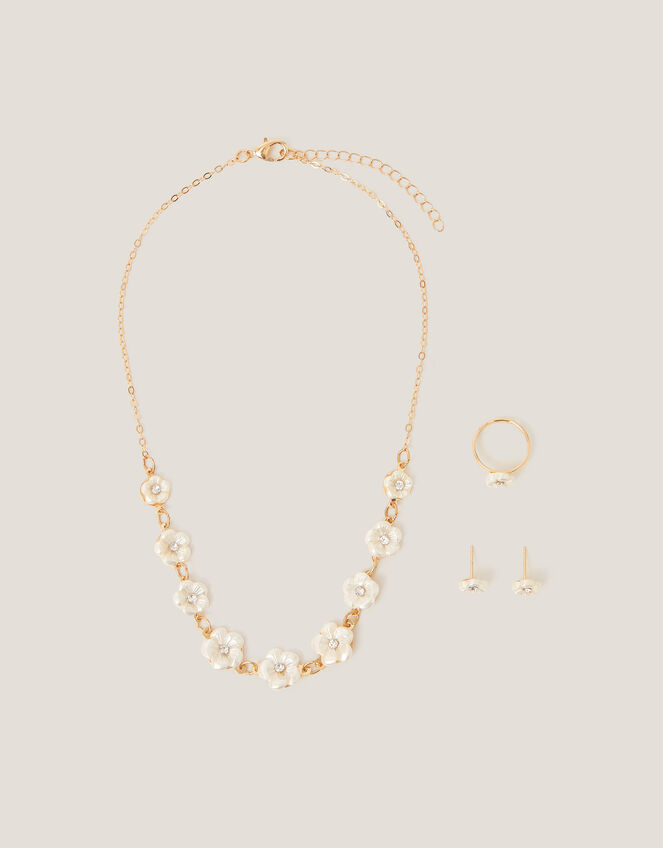 Pearly Flower Jewellery Set, Gold (GOLD), large