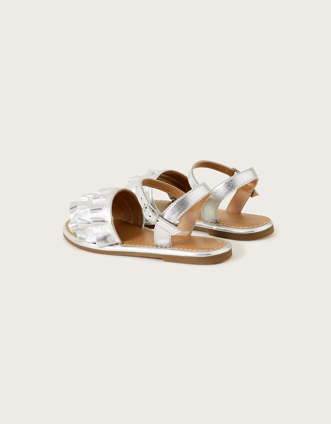 Leather Frill Sandals, Silver (SILVER), large