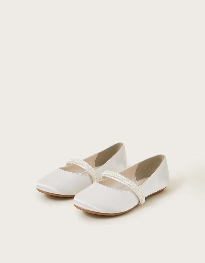 Communion Pearl Strap Ballet Flats, White (WHITE), large