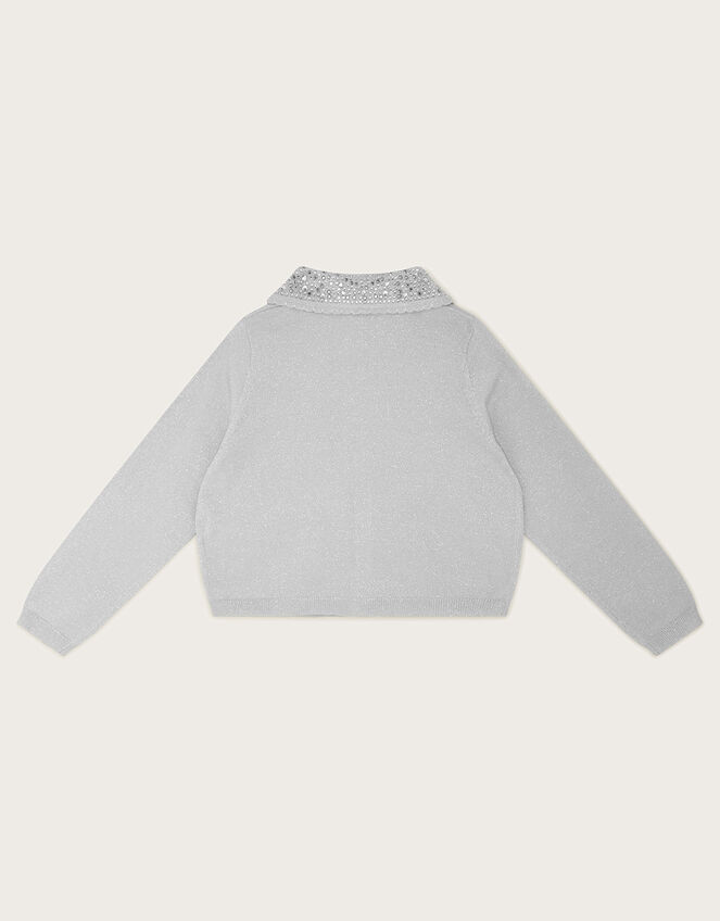 Gem Collar Cardigan, Silver (SILVER), large