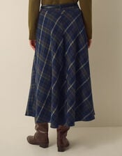 Willa Check Print Cotton Midi Skirt, Blue (NAVY), large