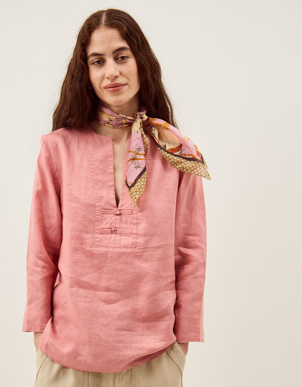 Alexis Knot Button Linen Top, Pink (DUSKY PINK), large