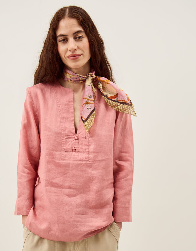 Alexis Knot Button Linen Top, Pink (DUSKY PINK), large