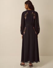 Margot Long Sleeve Floral Embroidered Midi Dress, Black (BLACK), large