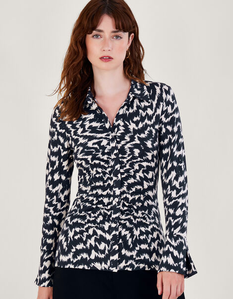 Gabi Geometric Print Shirt , Grey (DARK GREY), large
