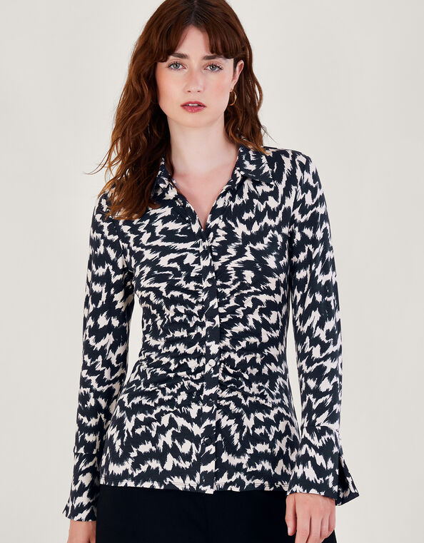 Gabi Geometric Print Shirt , Grey (DARK GREY), large