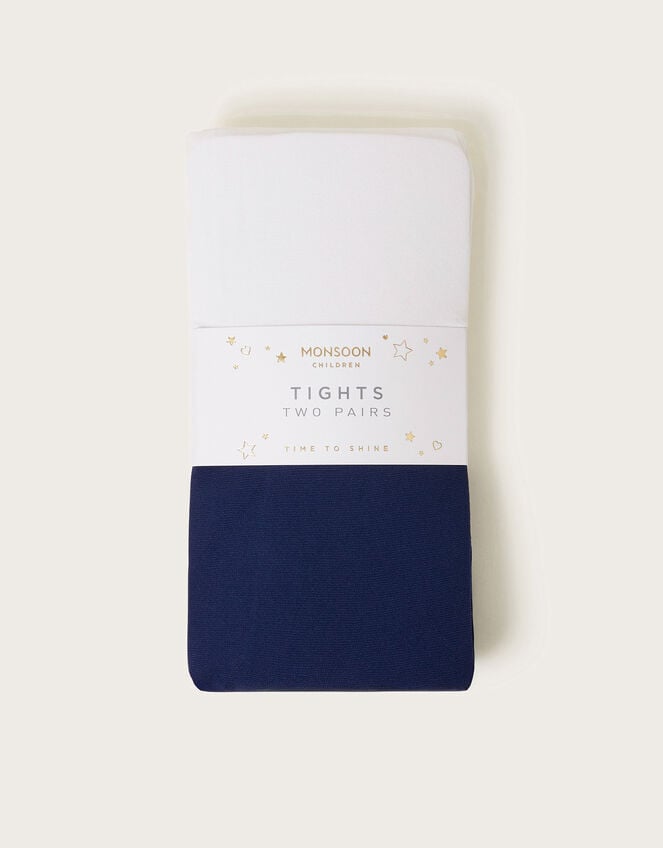2-Pack Plain Tights, Blue (NAVY), large